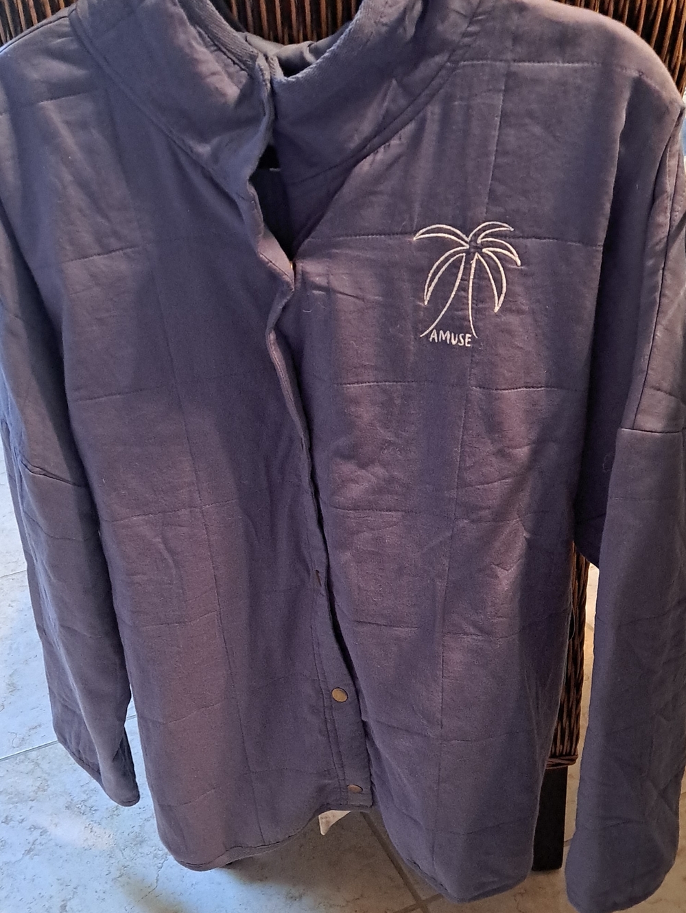 Muse Navy Quilted Puffer Jacket with Palm Embroidery